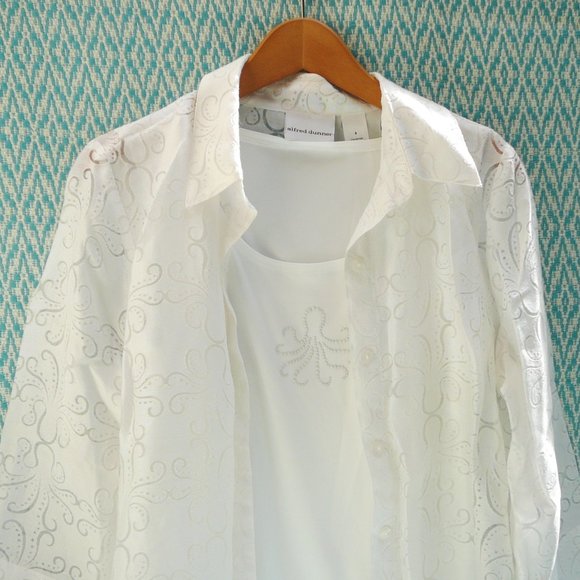 NWT 3/4 Sleeve White Blouse and Tank Top 2 piece Set size 8 Alfred Dunner - Picture 2 of 10